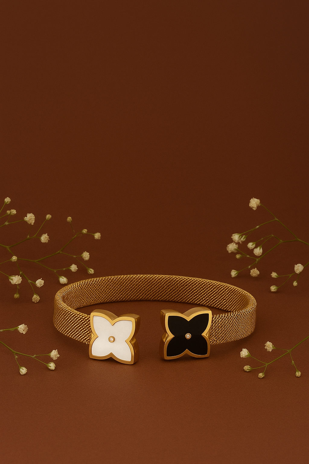 Black & White Enamel Clover Bangle