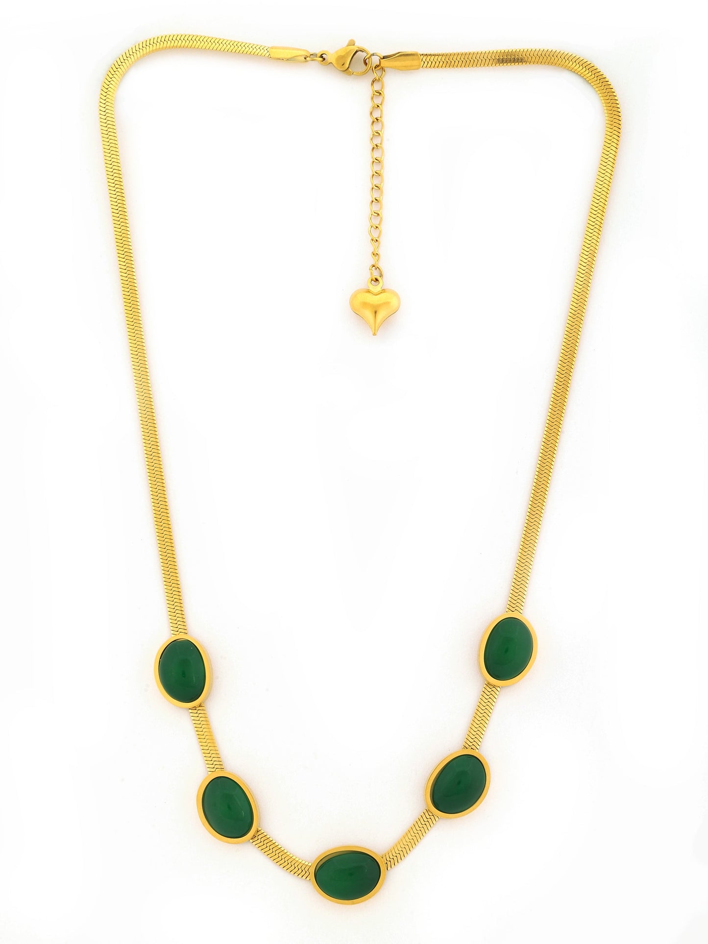 Gold-Plated Green Oval Necklace