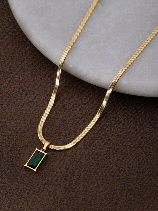 Green Rectangular Emerald Pendant Necklace