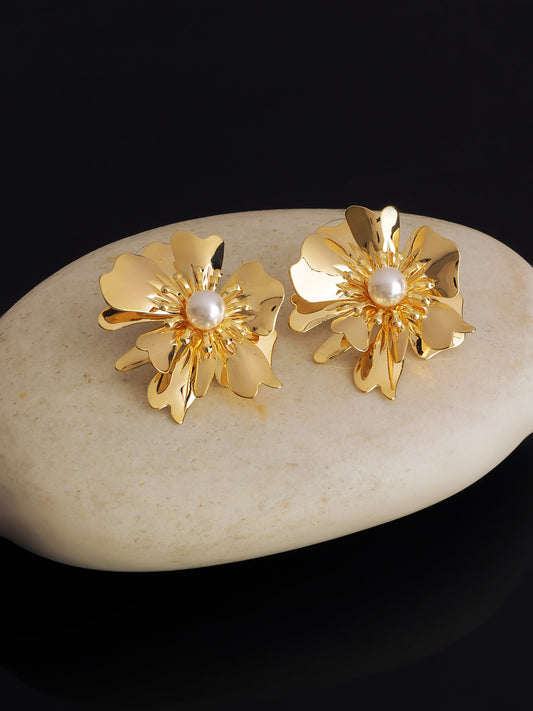Gold Plated Pearl Center Flower Earring