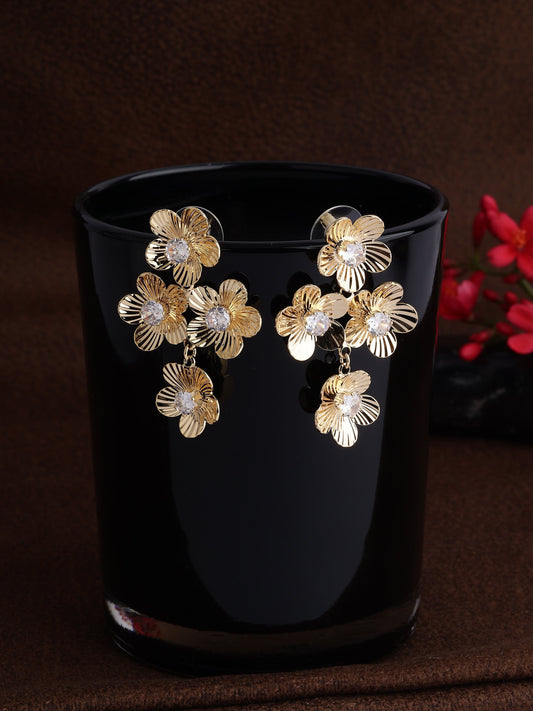 Multi-Flower Dangle Earrings With American Diamonds