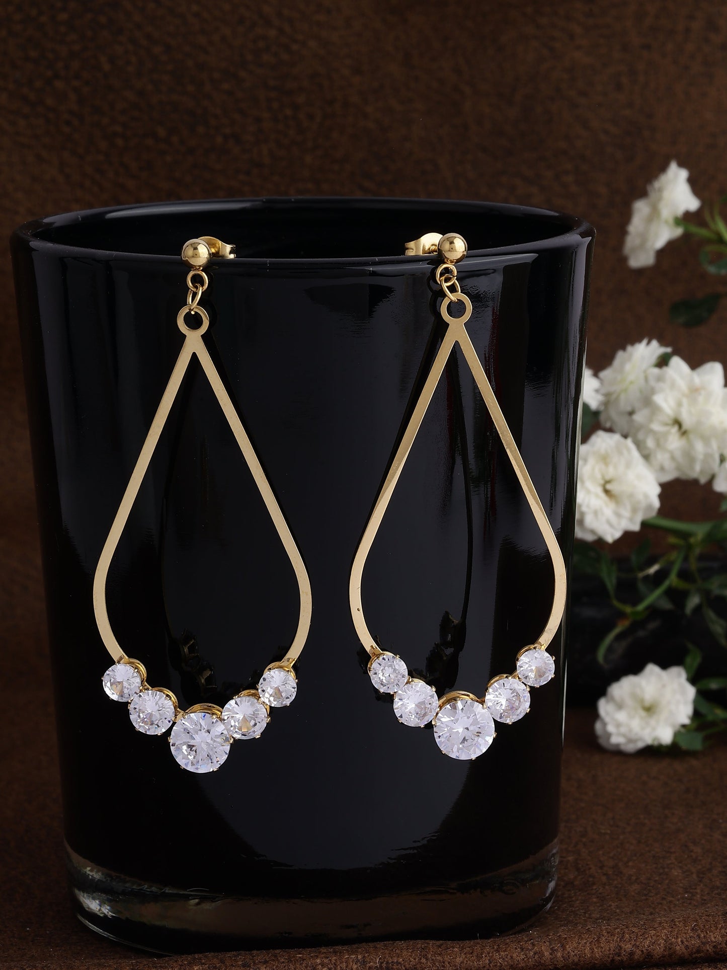 Teardrop Hoop Earrings With Crystals