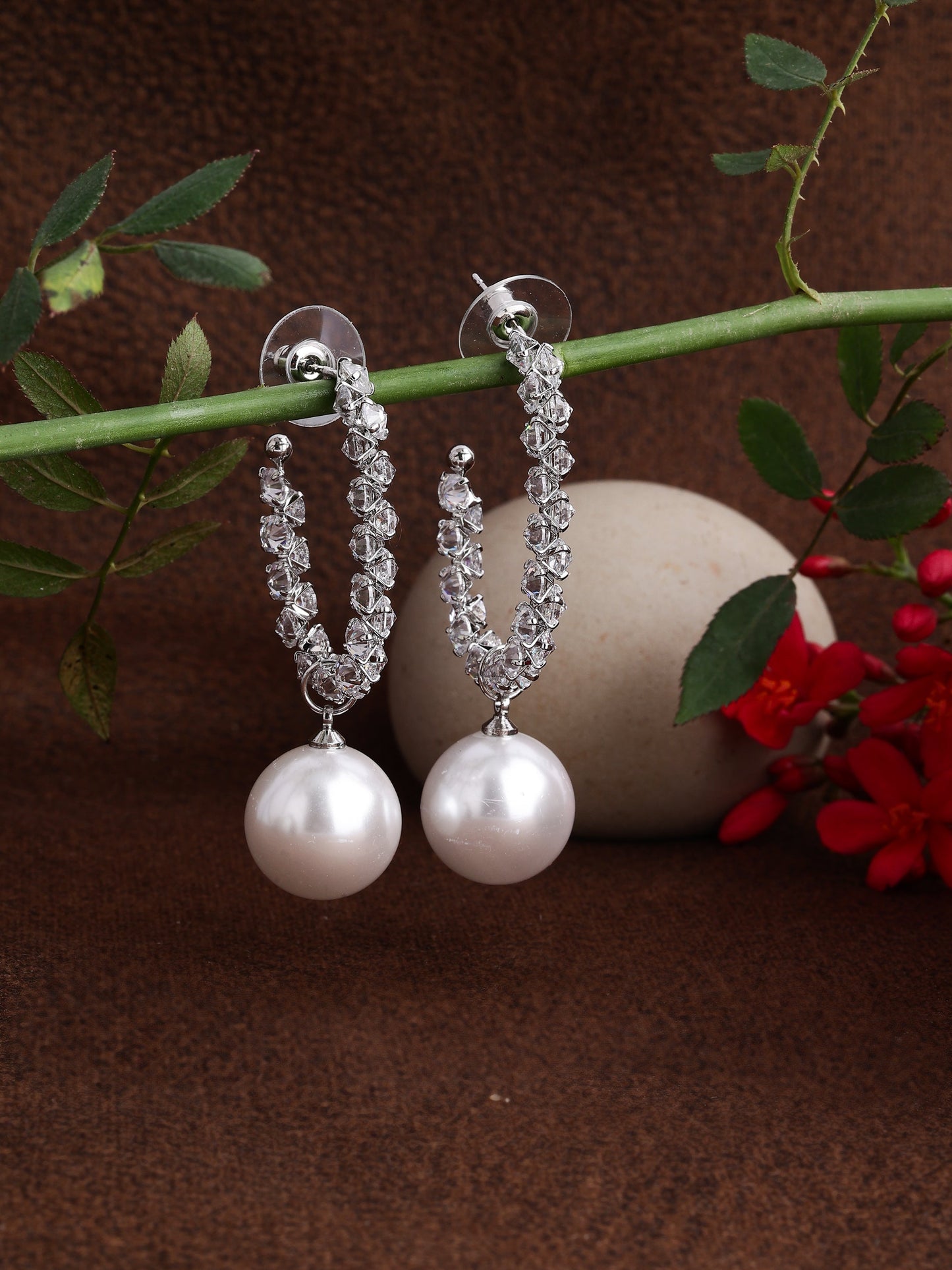 Statement Pearl and Crystal Hoop Earrings