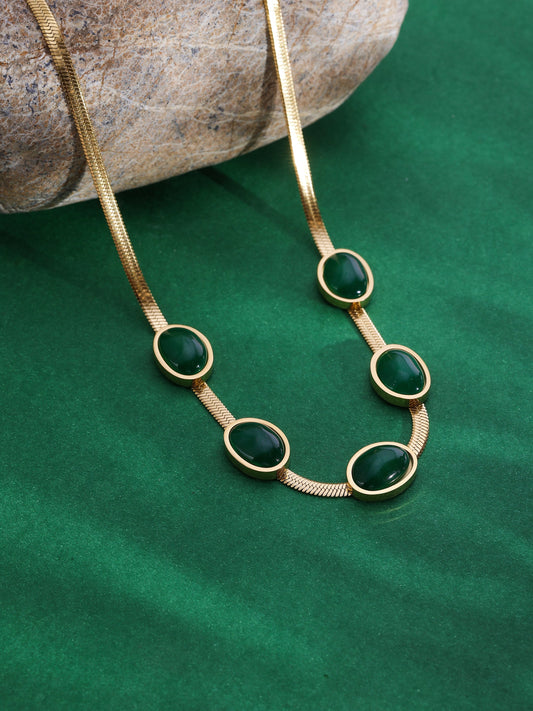 Gold-Plated Green Oval Necklace