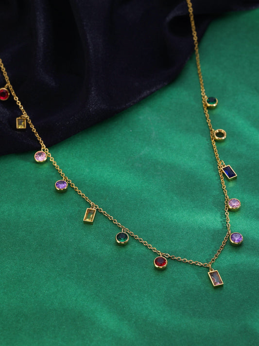 Gold-Plated Multicolor Gem Necklace