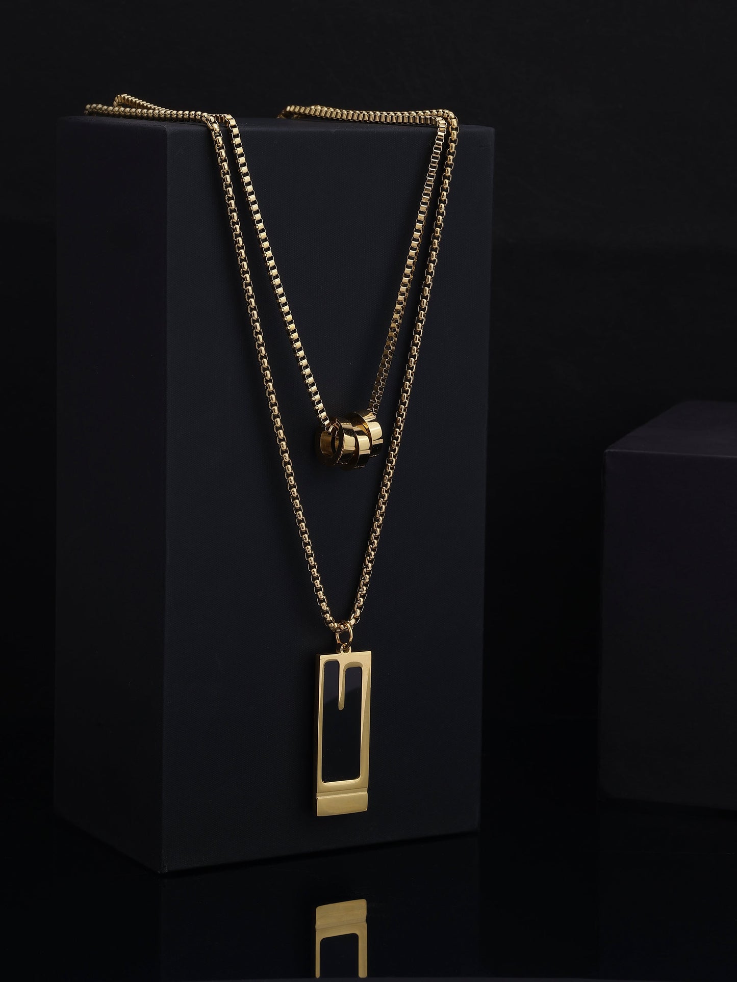 Black Enamel Bar Layered Pendant Necklace