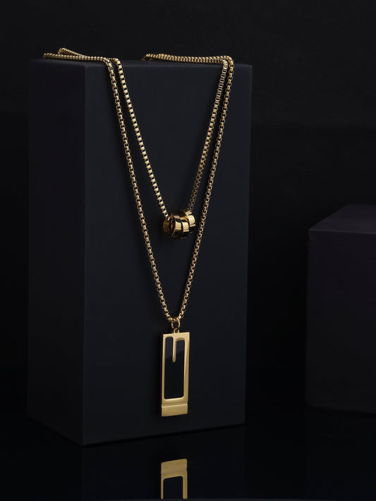 Black Enamel Bar Layered Pendant Necklace