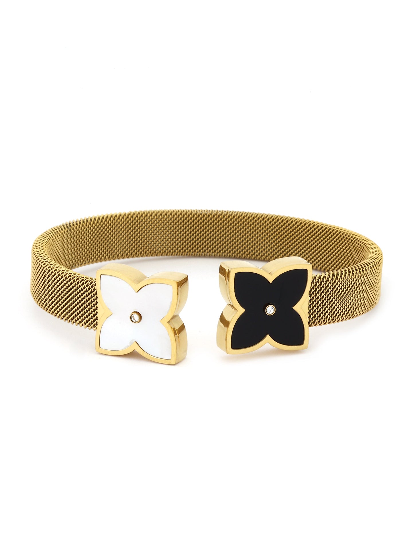 Black & White Enamel Clover Bangle