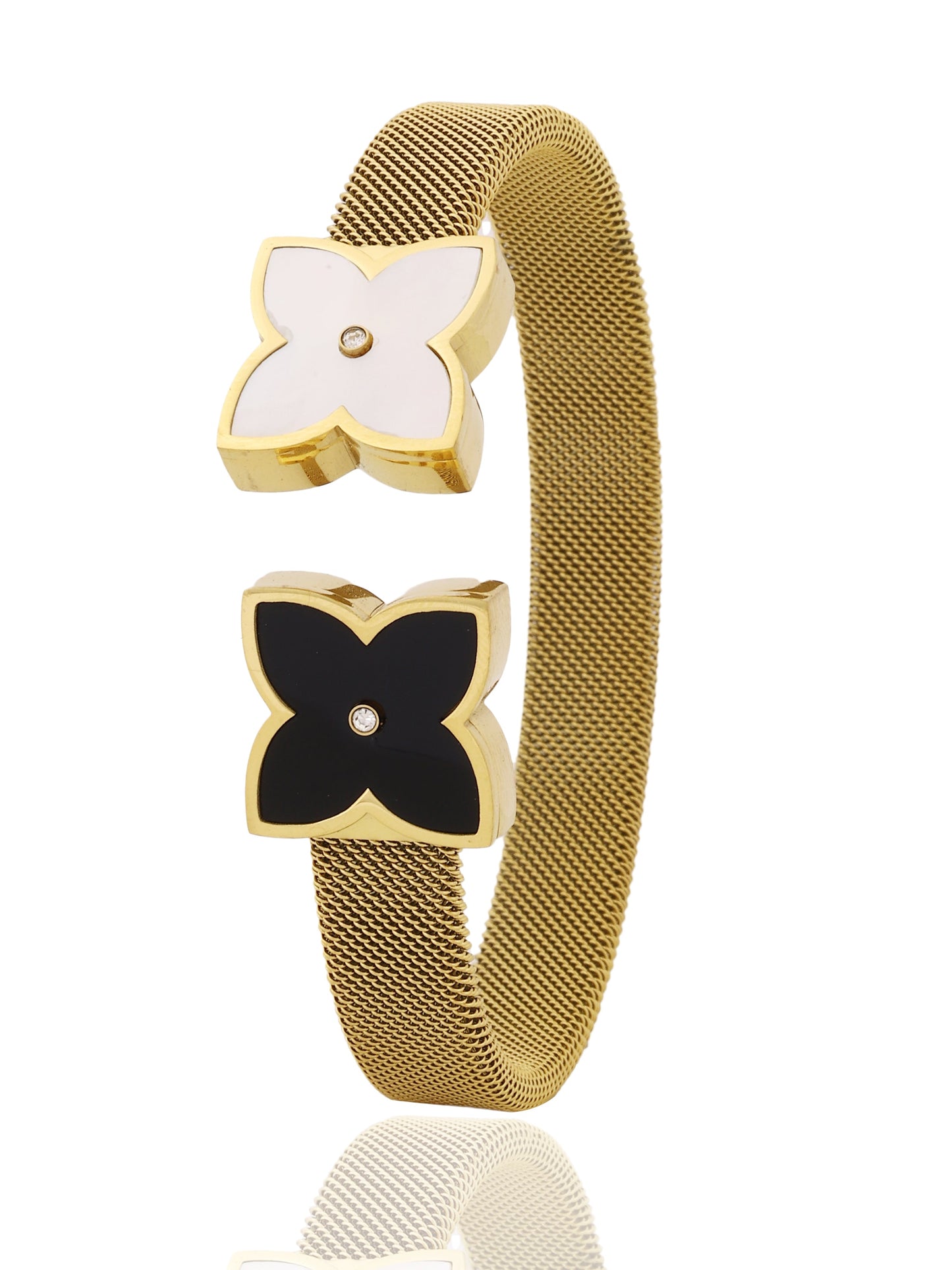 Black & White Enamel Clover Bangle