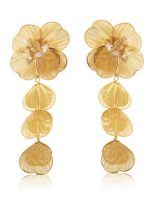 Gold Flower Dangle Earrings