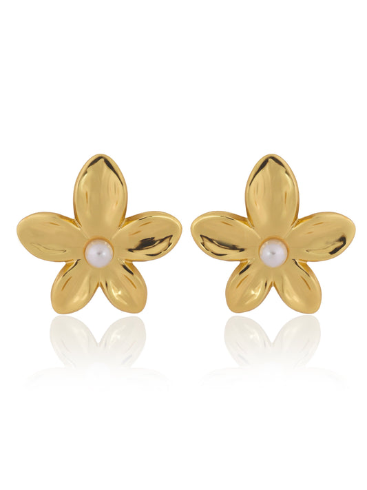 Floral Stud Earrings With Pearl Center
