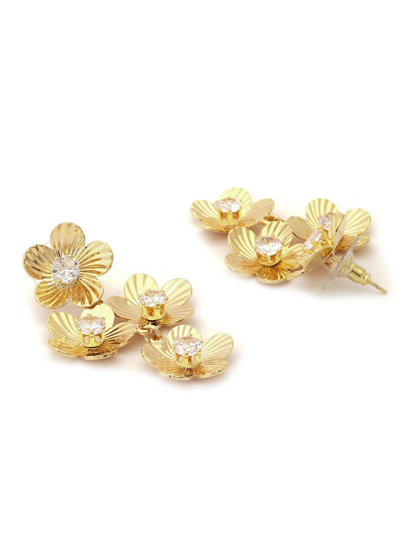 Multi-Flower Dangle Earrings With American Diamonds