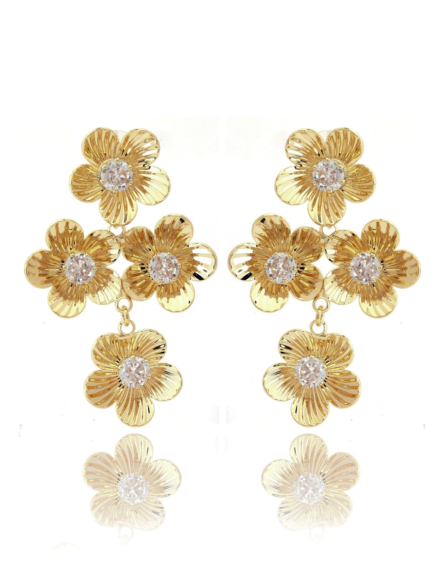 Multi-Flower Dangle Earrings With American Diamonds