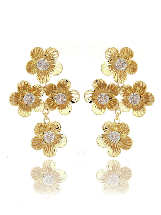 Multi-Flower Dangle Earrings With American Diamonds