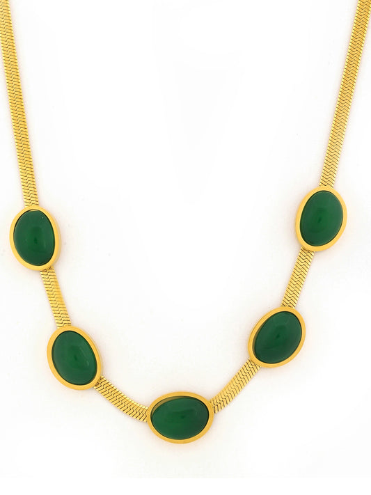 Gold-Plated Green Oval Necklace