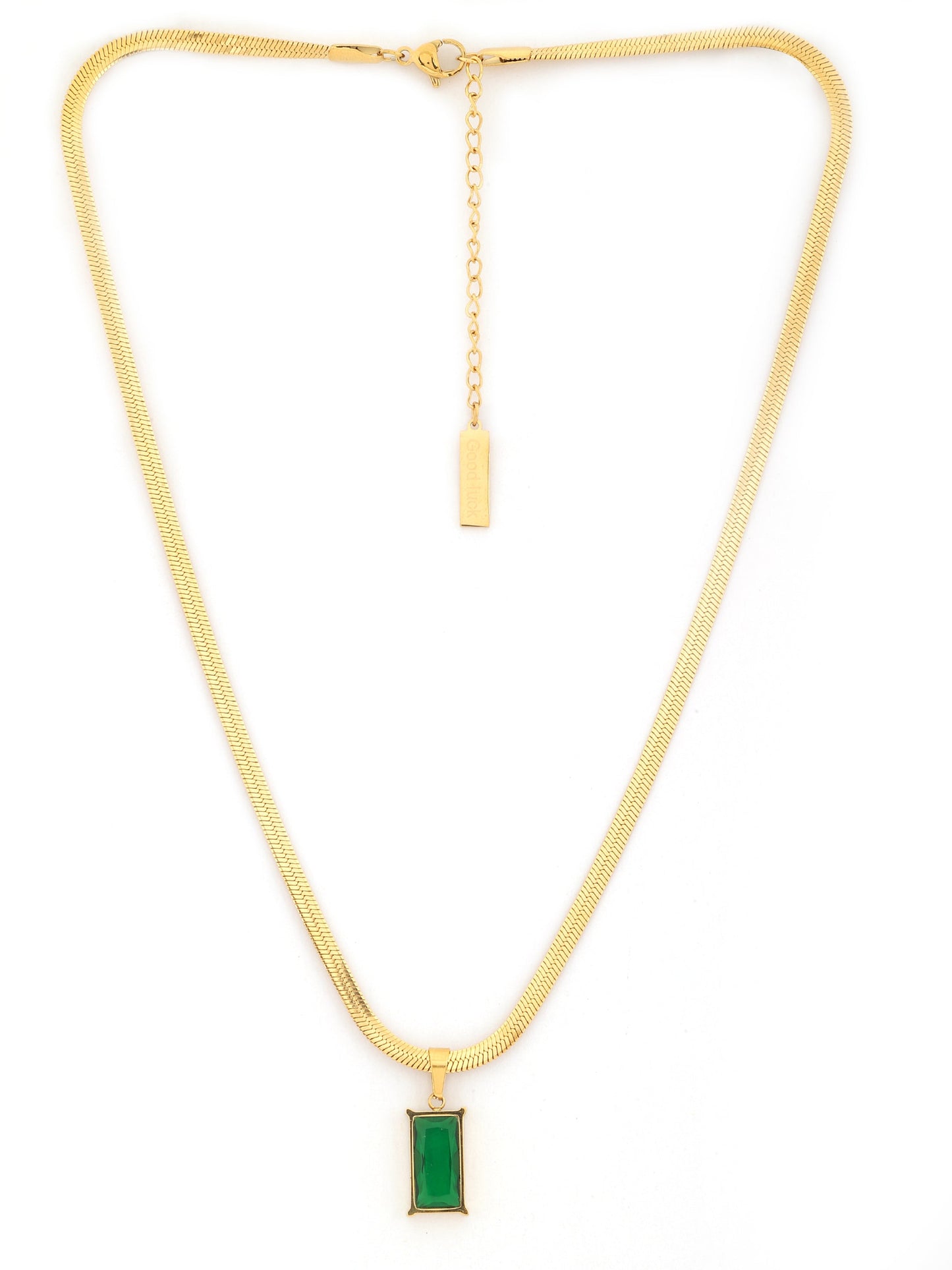 Green Rectangular Emerald Pendant Necklace