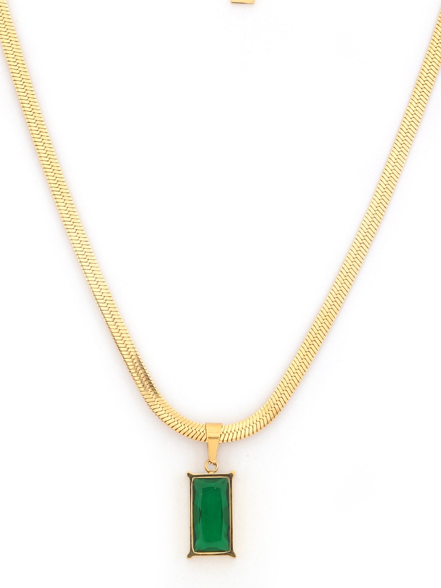 Green Rectangular Emerald Pendant Necklace