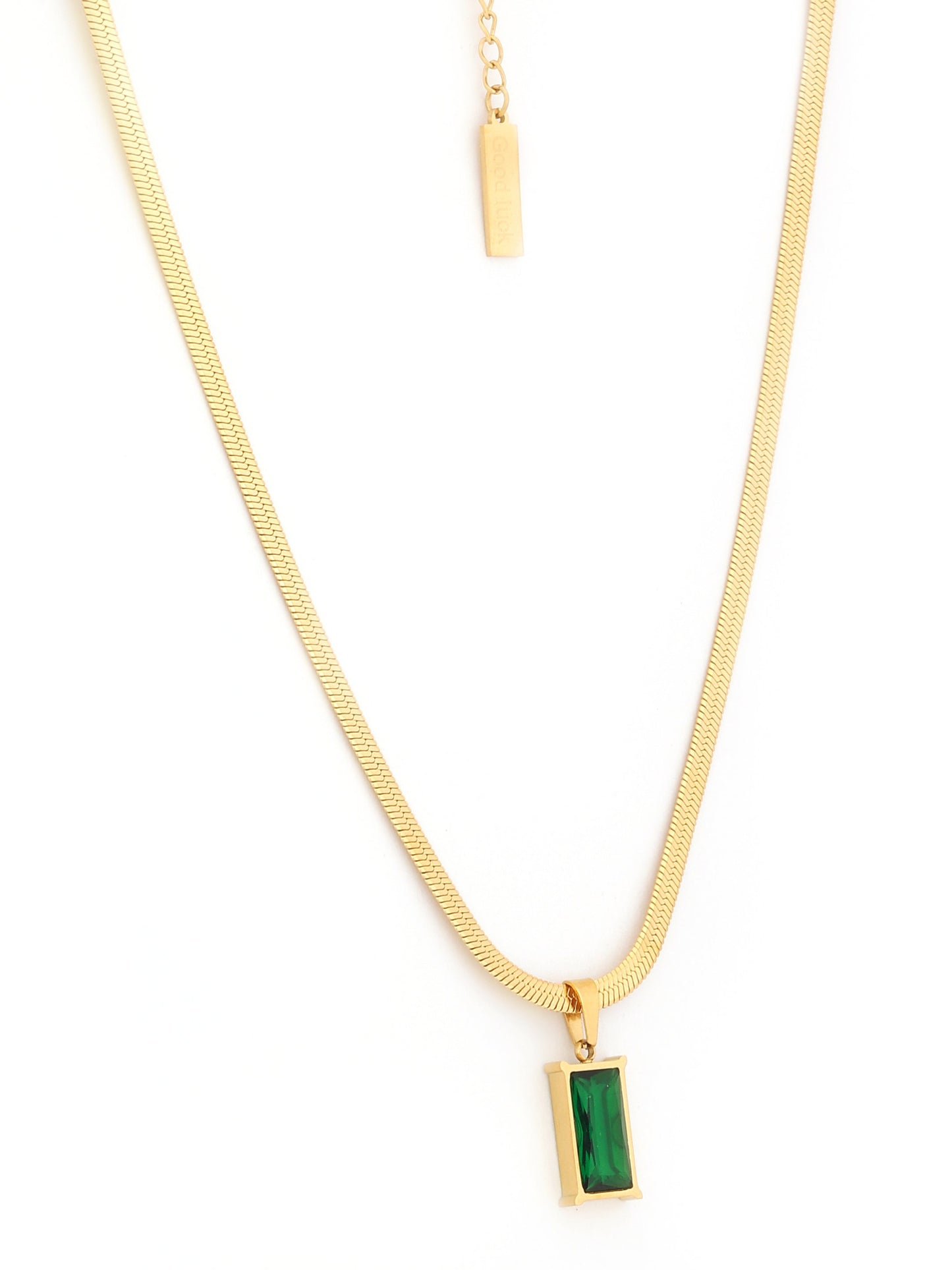 Green Rectangular Emerald Pendant Necklace