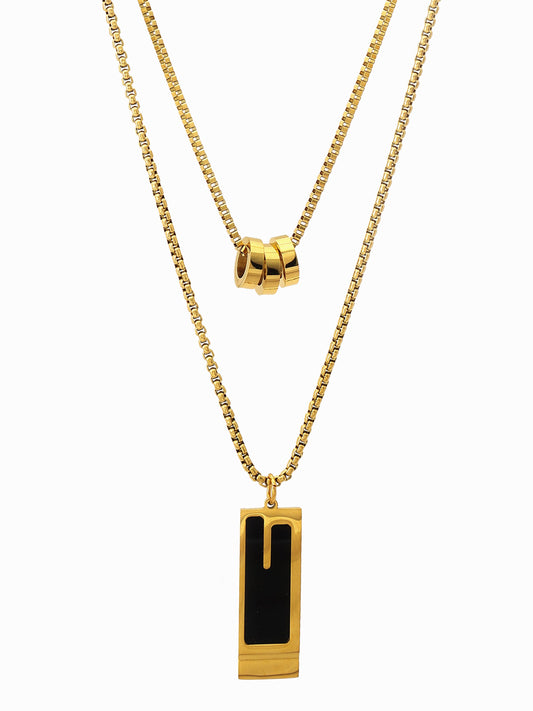 Black Enamel Bar Layered Pendant Necklace