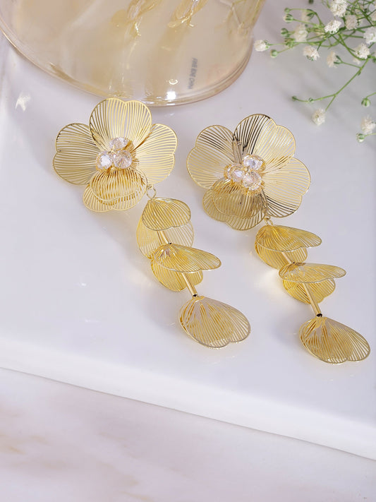 Gold Flower Dangle Earrings