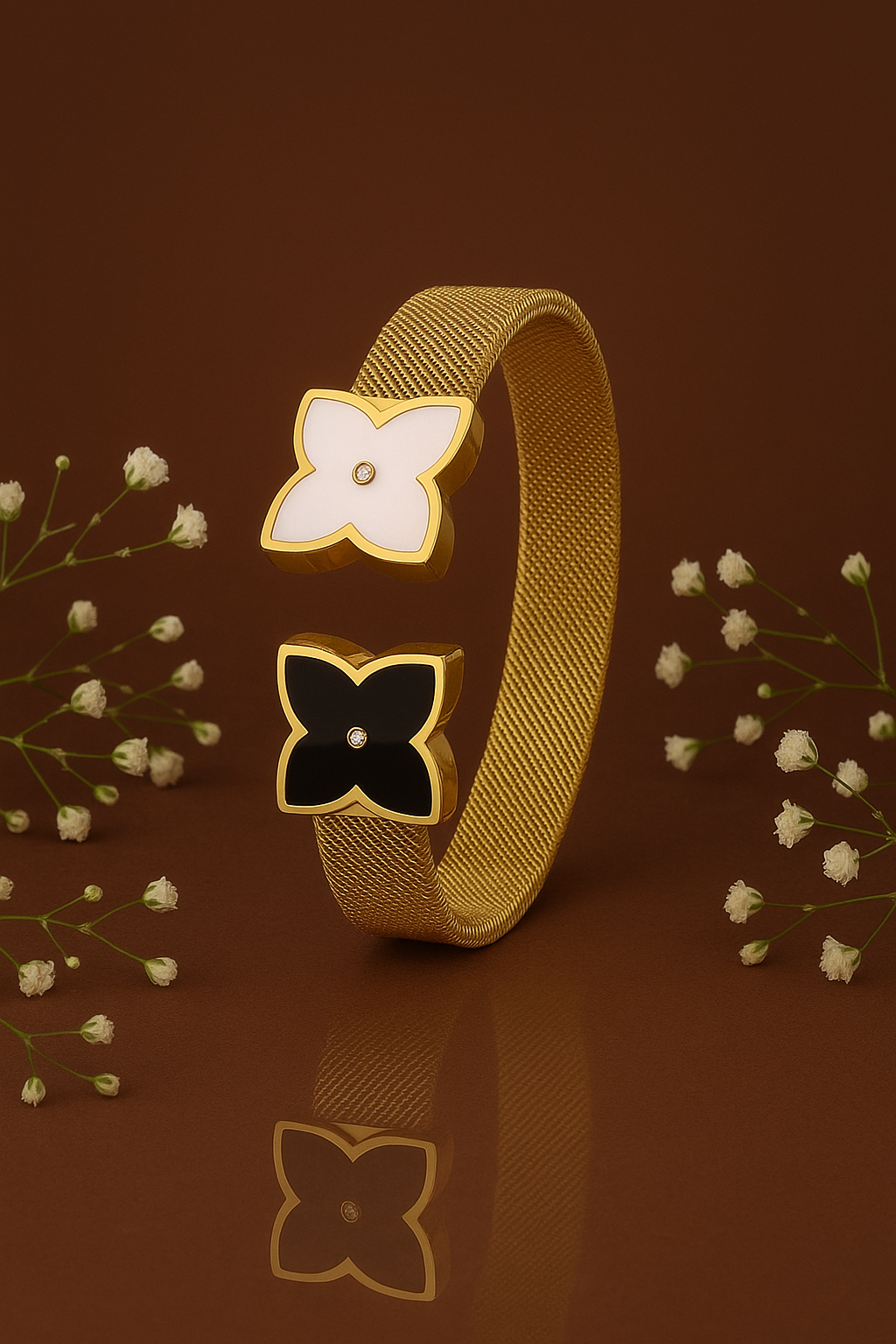 Black & White Enamel Clover Bangle