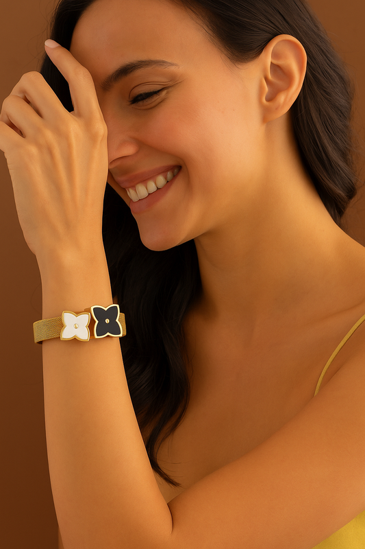 Black & White Enamel Clover Bangle