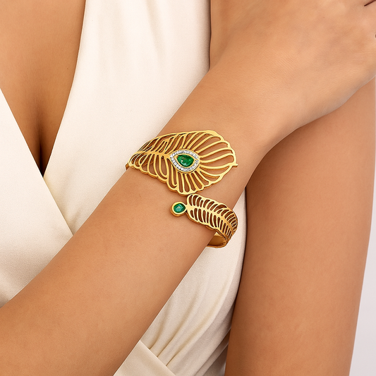 Peacock Feather Cuff Bracelet